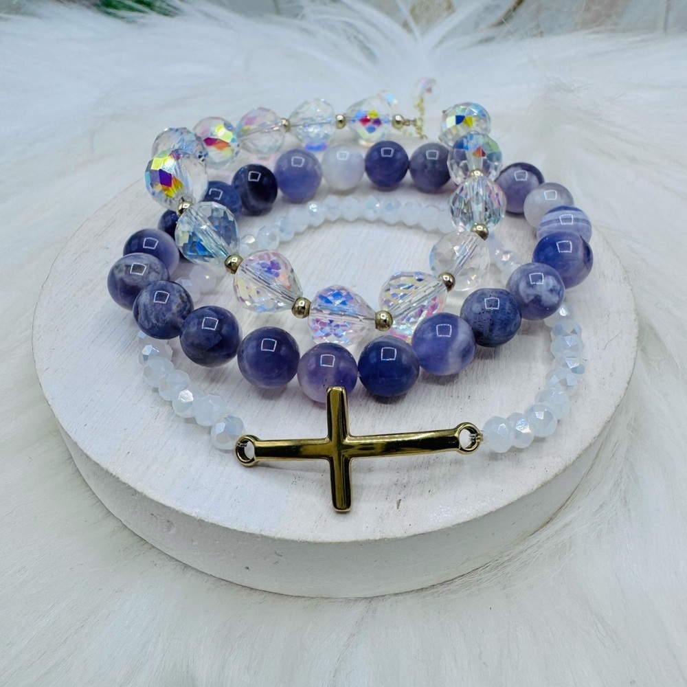 Stainless Steel Cross beaded Taro Swirl Beaded Bundle Bracelets